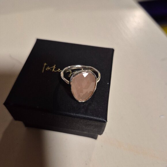 TOKEN GOLD - Brand.  Sterling silver ring.  Pink quartz stone - Picture 1 of 2